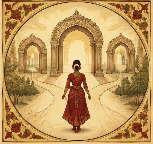 Illustration of an artist choosing her next career path