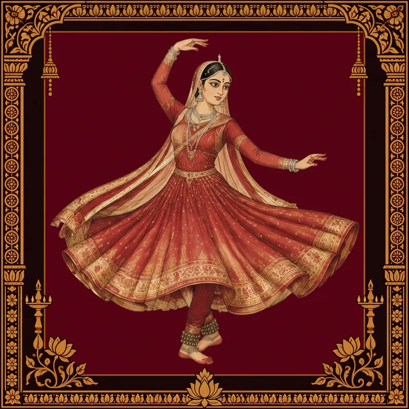 Kathak Artist illustrated in traditional performance attire or with instruments